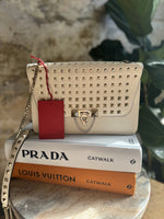 VALENTINO | Leather Demilune Rockstud Small Ivory Bag