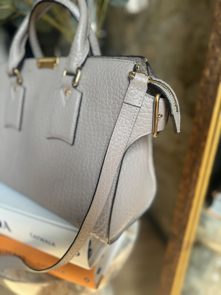 BURBERRY| Grey Embossed Check Leather Dewsbury Tote bag