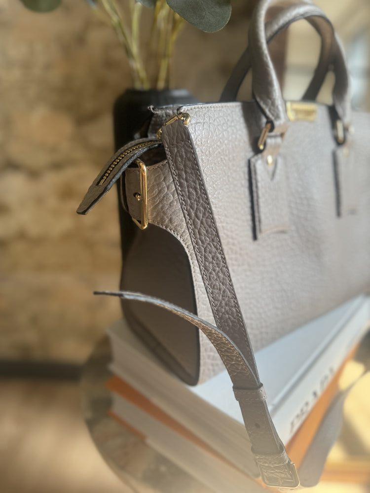 BURBERRY| Grey Embossed Check Leather Dewsbury Tote bag