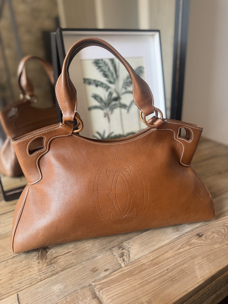 CARTIER| Tan Leather medium Marcello de Cartier bag with matching wallet