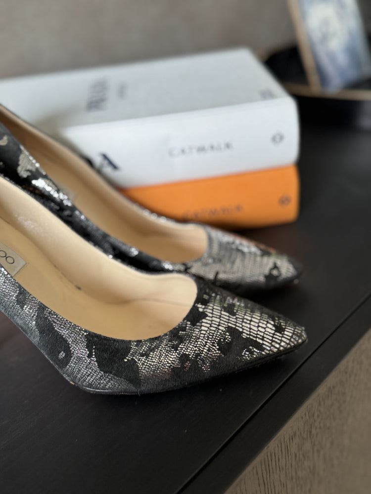 JIMMY CHOO | Suede Black and Silver Heels