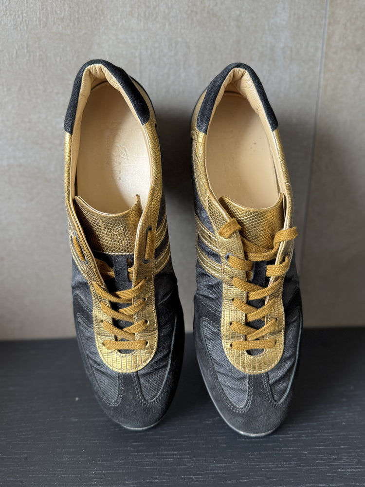 HOGAN| Bronze Leather Black Suede Lace Up Sneakers