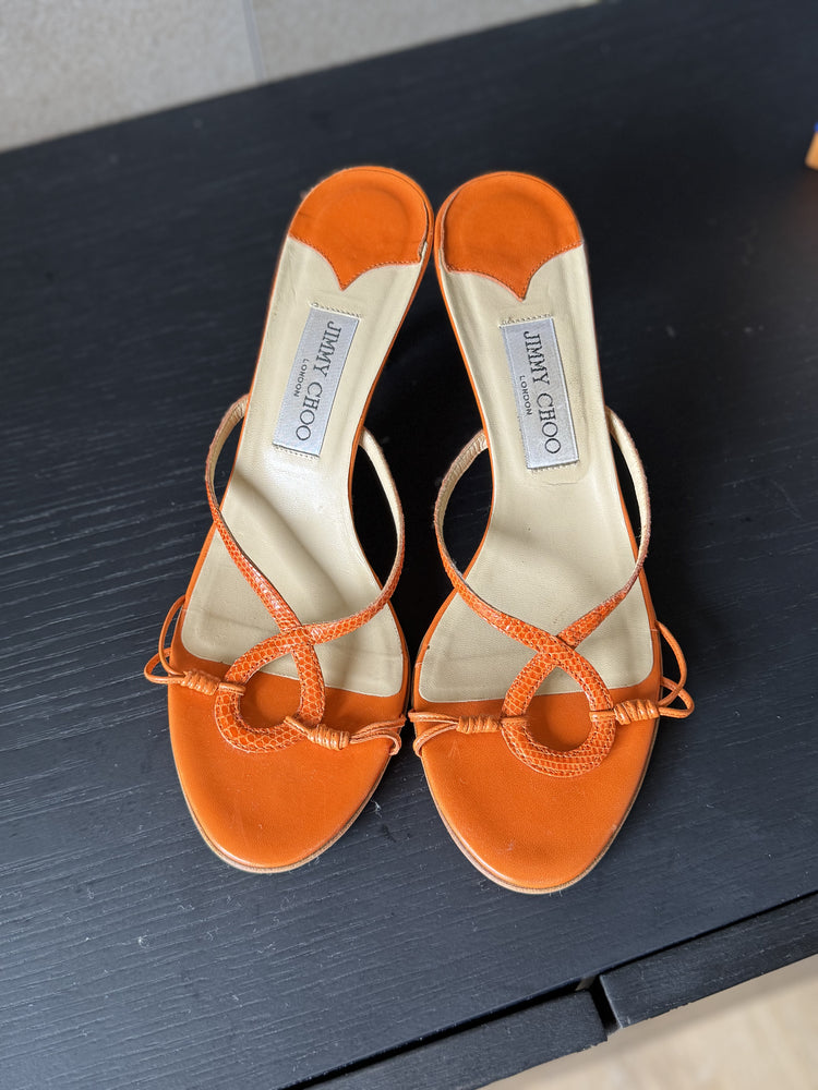 JIMMY CHOO | Orange Kitten Heel Sandals