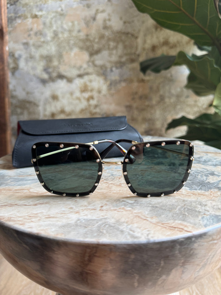 VALENTINO | Black with Gold Stud Detail Sunglasses